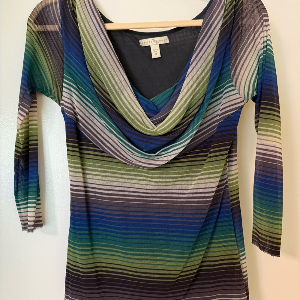 Weston Wear Multicolor Striped Cowl Neck Lined  Top